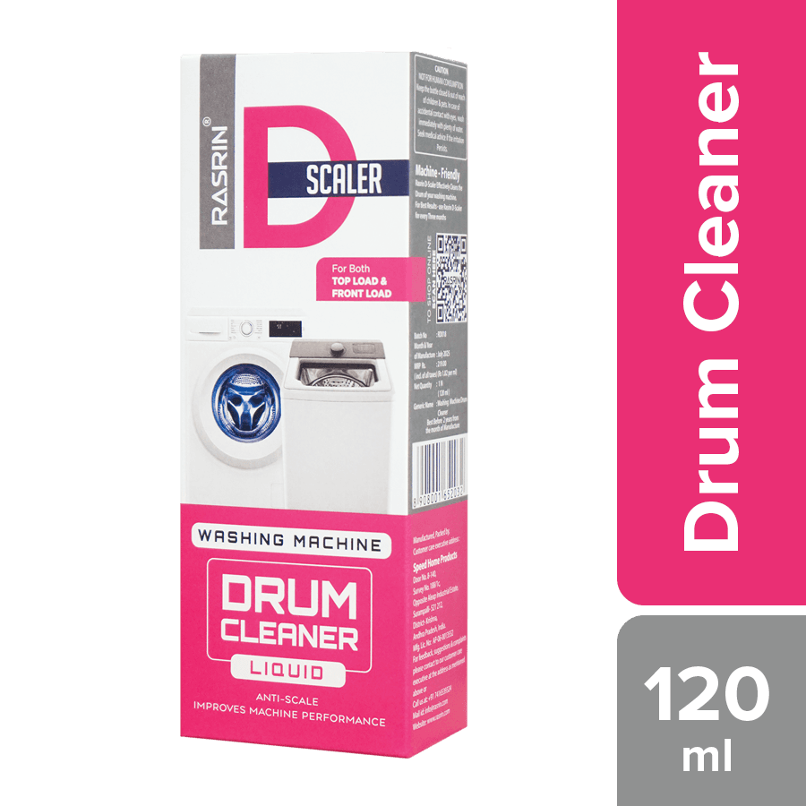 rasrin d scaler washing machine drum cleaner/ anti scaler/ descaling liquid for fully automatic washing machine tub & drum/ suitable for top load and front load, 120ml